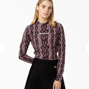 Dickies Women’s Large Camden Long Sleeve Cropped Shirt Pink Purple Snakeskin